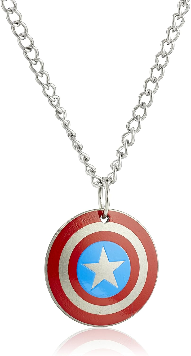 marvel 漫画男孩不锈钢美国队长盾链吊坠项链,40.64 厘米